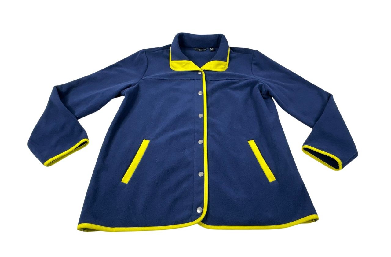 Susan Graver Weekend Women's Navy Blue Yellow Polar Fleece Jacket.  Size L