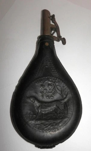 Vintage Civil War Era AM Flask & Cap Co. Leather 3lbs Powder Flask