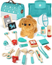 Wooden Doctor Kit for Toddlers 3-5 Girls Toys, Vet Toys for Kids, Pretend Play D