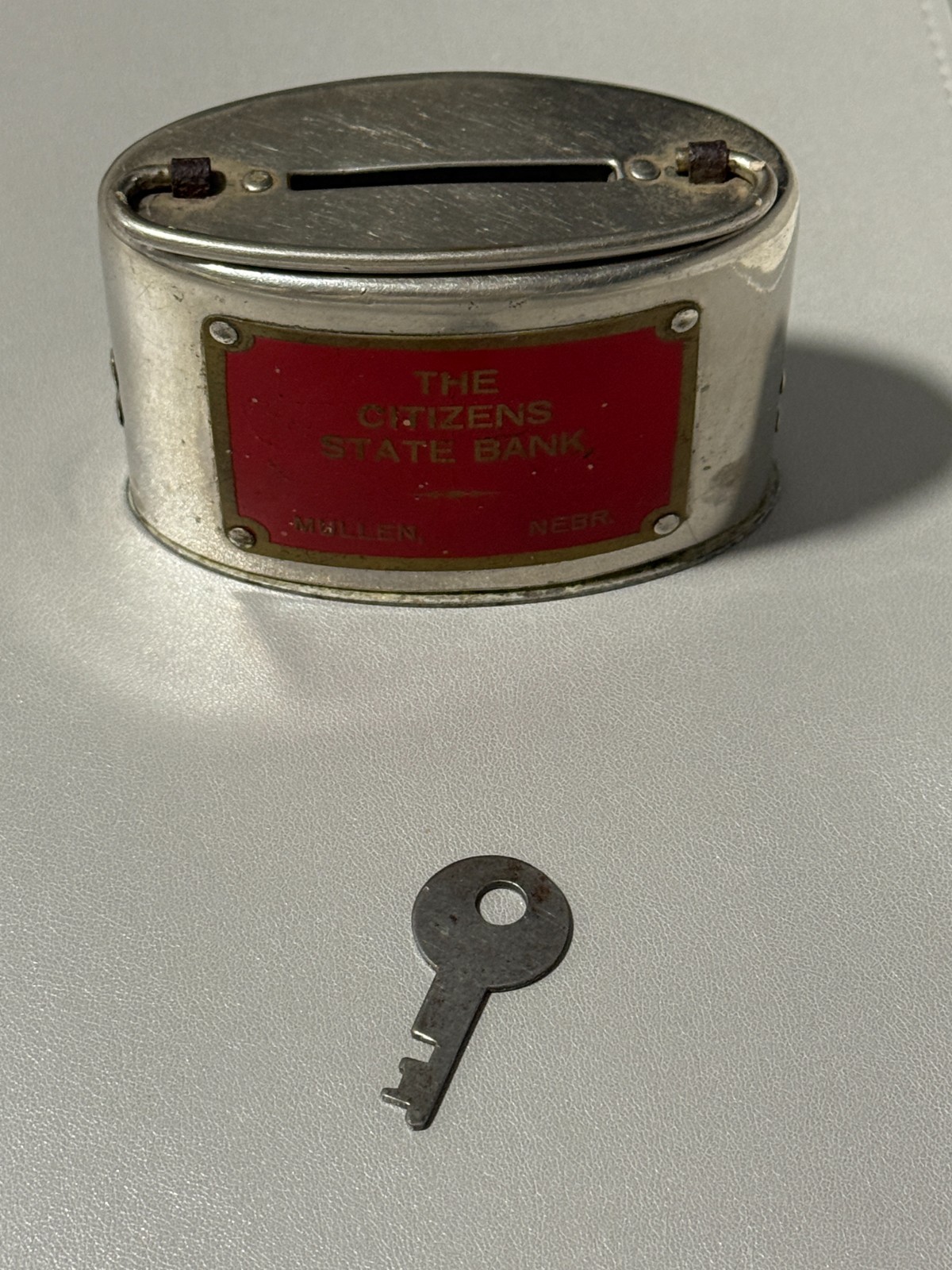 Vintage Coin Bank “The Citizens State Bank” Mullen, Nebraska with Key