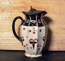 Tall Antique 1920s Gaudy Welsh Imari Style Hot Water Coffee Pot Collectable