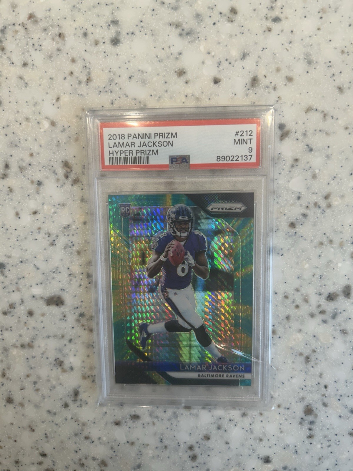2018 Panini Prizm Lamar Jackson Hyper Prizm #212 /275 Rookie Ravens PSA 9