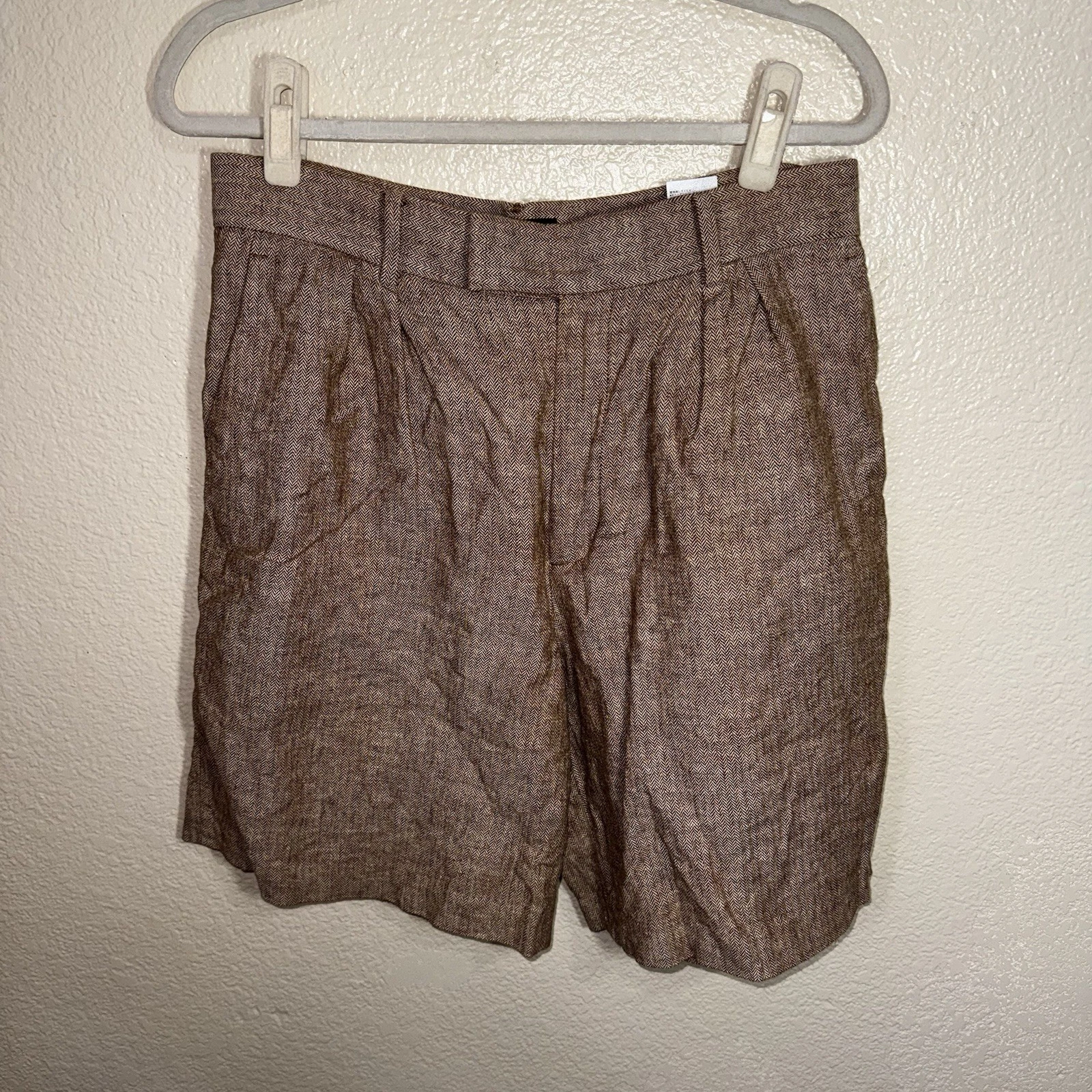 Banana Republic Women’s Linen Cotton Shorts Size 10 Brown Pleated Casual