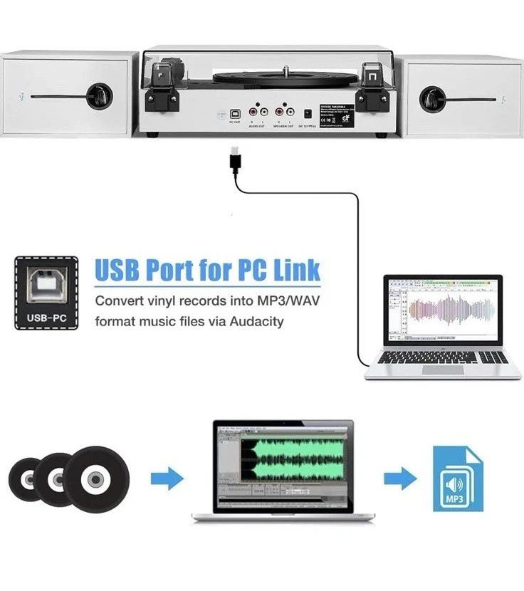 Record Player for Vinyl with External Speakers, Bluetooth 3 Speed Vintage Bel - Image 4 of 4