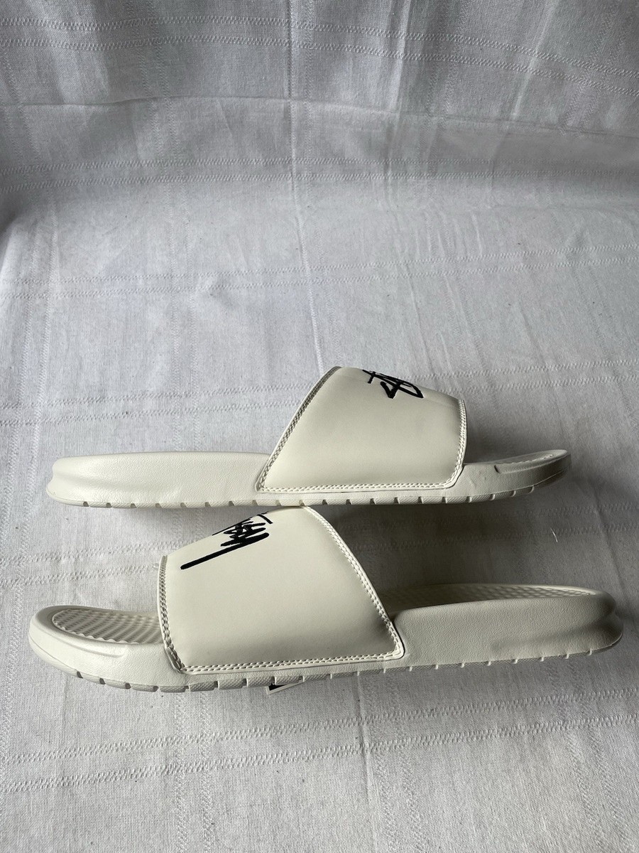 NIKE X STUSSY BENASSI SLIDES WHITE SAIL BLACK MEN'S SIZE 13 DC5239