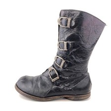 CYDWOQ Aegean Black Leather Tall Boots EUR 37.5 Womens Size 7.5 Buckle Victorian