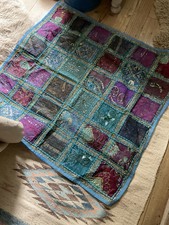 Indian Sequinned, Gold Tread And Sari Fabric Square Throw Wall Covering 39?x39?