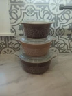 Rare (3) Set Pyrex Brown / Gold Woodland Casserole 1/1.5/2.5L Vintage Dish+Lids