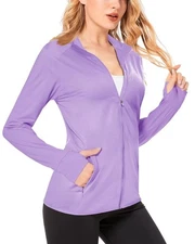 Womens Lightweight Jackets - Summer Light Purple Workout Jackets Zip Up Runni...