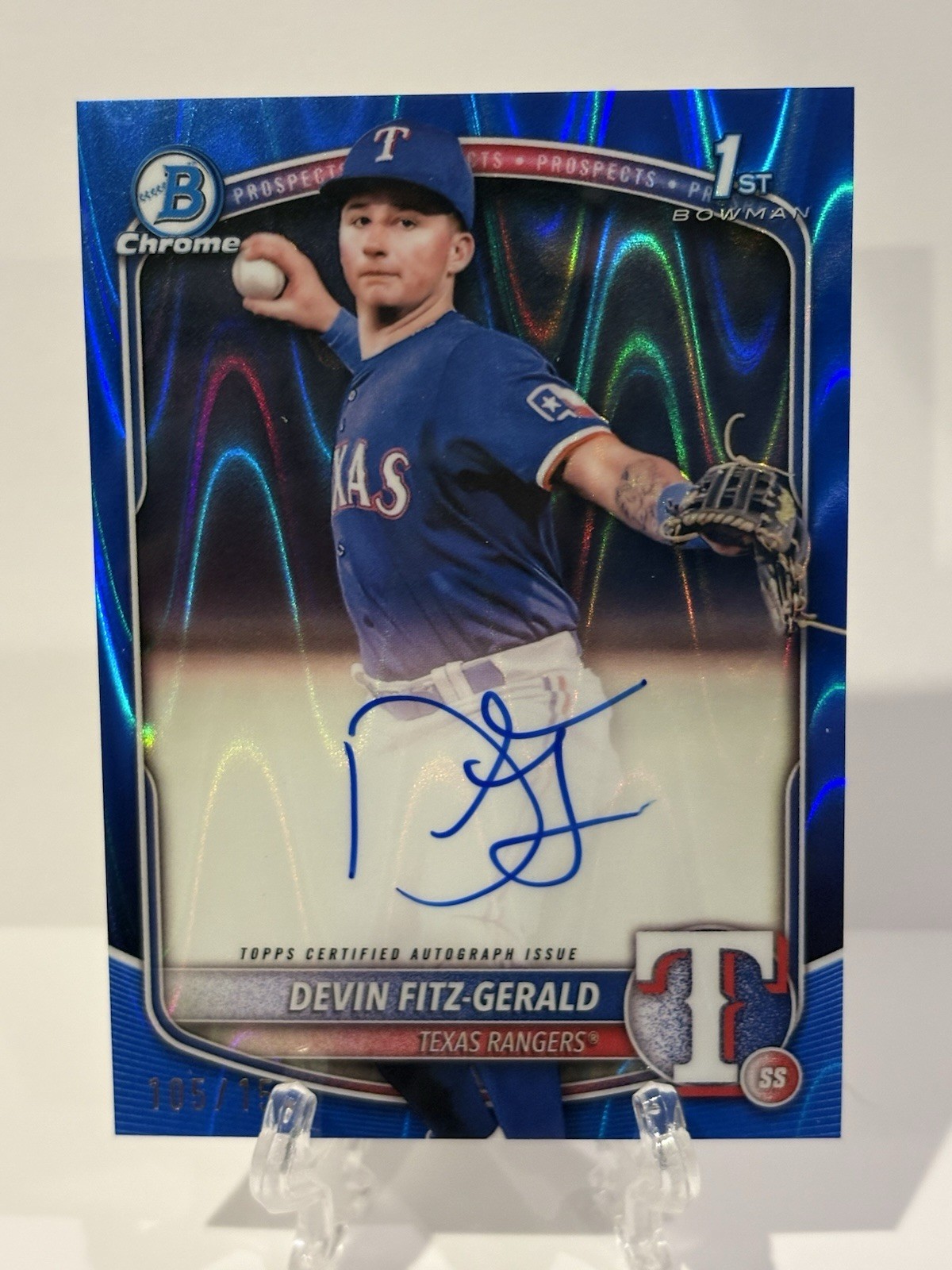 2025 Bowman Chrome #CPA-DF Devin Fitz-Gerald 1st Auto Blue RayWave /150 RC