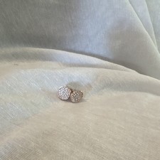 Gold Tone Round Pavé White Crystal Stud Earrings, Butterfly Back