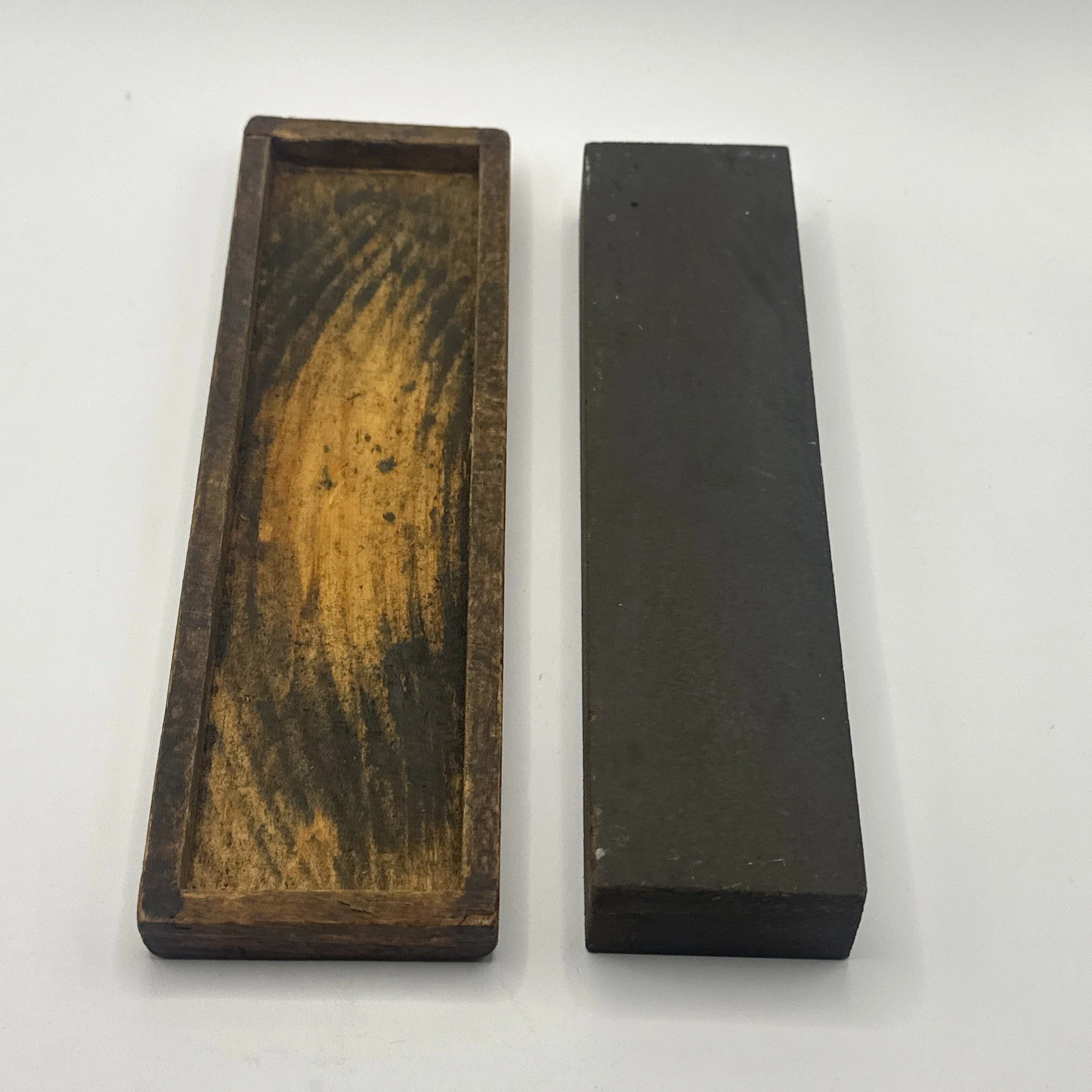 Vintage Knife Blade Sharpening Stone in Wood Holder, Fine