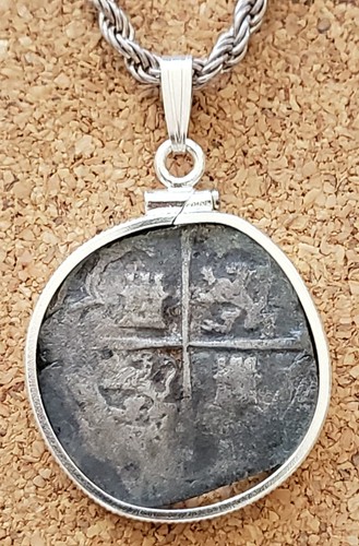 Spanish Colonial Pirate Shipwreck 2 Reales Silver Cob Coin Necklace with COA
