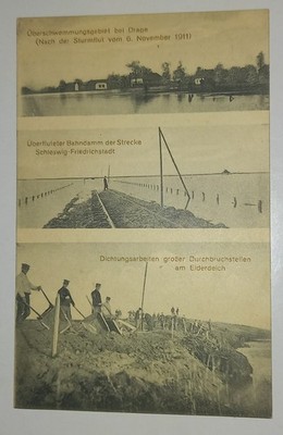 Ak Friedrichstadt Eider Sturmflut 1911 Überschwemmung überfluteter Bahndamm