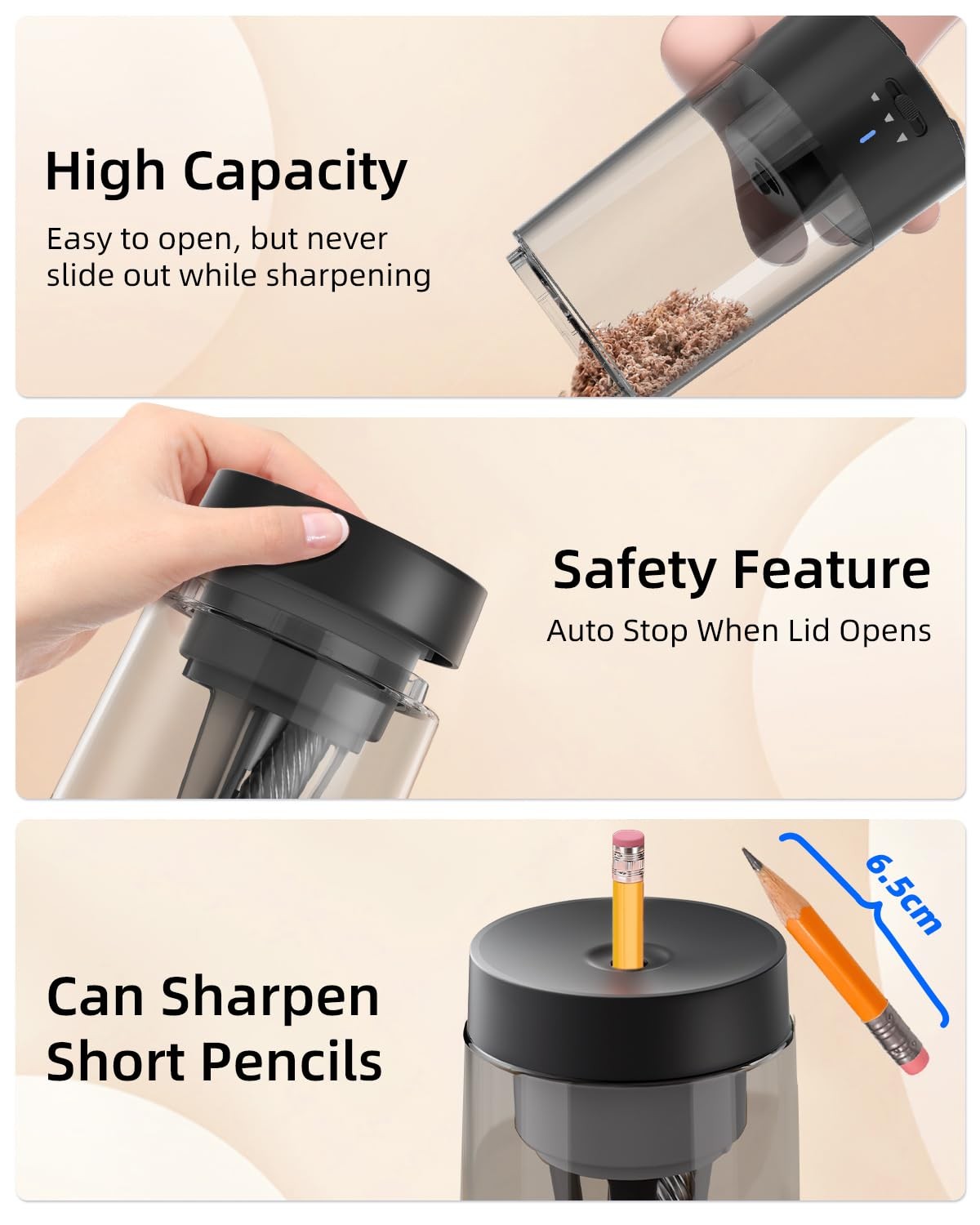 Fully Automatic Pencil Sharpener for Classroom, Hands-Free,Battery Operated R...