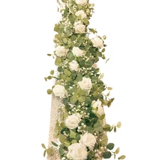 5 .91 Ft. White Artificial Eucalyptus Garland with Flowers, Fake Rose Gypsophila