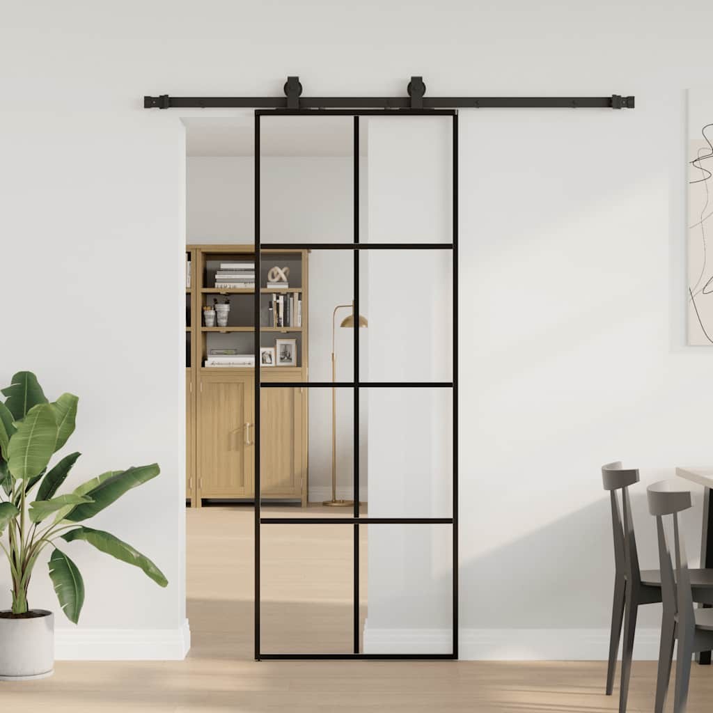 Porta Scorrevole con Ferramenta Nera 76x205 cm in Vetro ESG 2405432