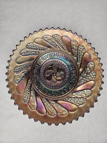 Antique Amethyst Blue Dugan Carnival Glass Round-Up Pattern Plate 1910-1912