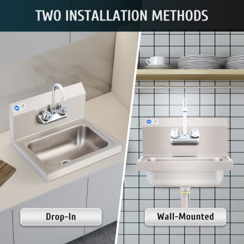 WILPREP NSF 14" Wall Mount Hand Wash Sink Commercial Stainless Utility Basin - Picture 9 of 12