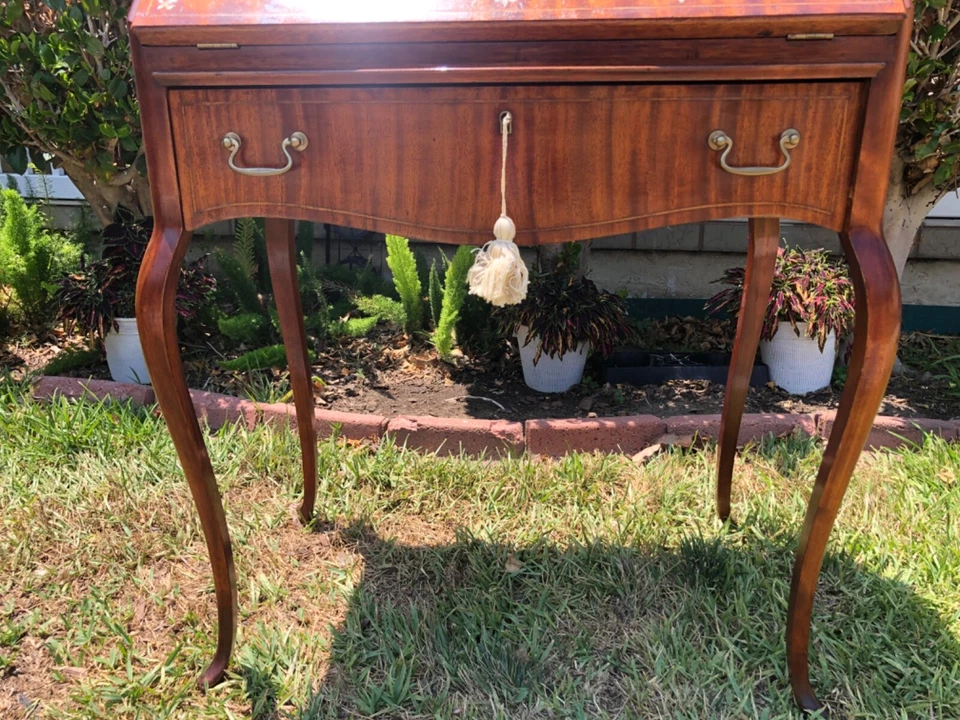 Vintage Small Wooden Inlaid Walnut Secretary Desk - Image 3 of 4
