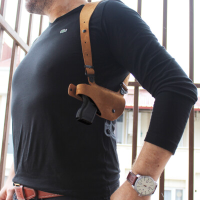 Masc Suede Leather Horizontal Shoulder Holster For Kimber Micro 9mm (3.15" Barrel) – Right Hand, Natural #KA-1050N HIDIV