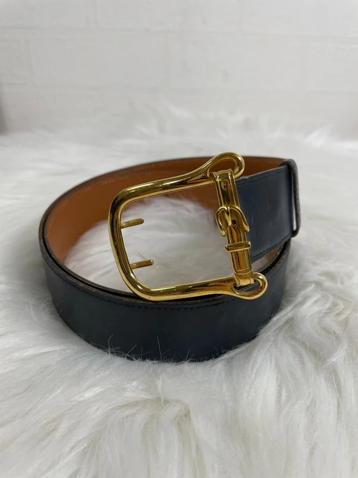 Cinto Hermes couro marrom escuro fivela dourada 90 autêntico - Imagem 2 de 4