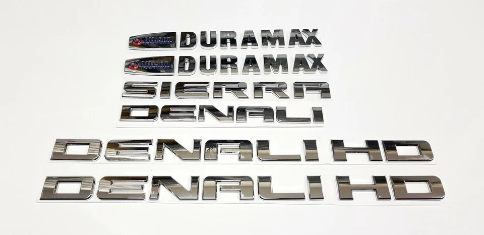 6 PIEZAS 11-19 Cromo GMC Sierra Denali Duramax 2500HD 3500HD Insignias Emblema Letras Foto 2 de 4