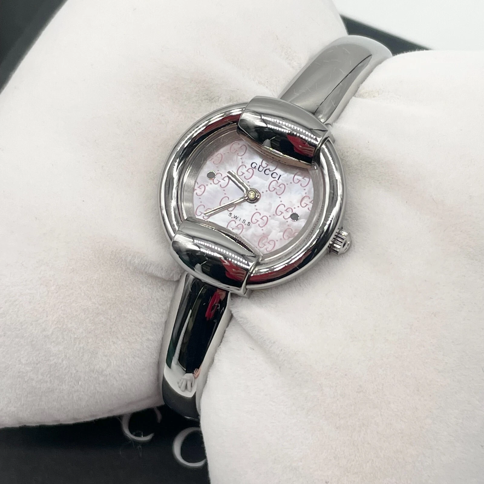 Orologio Gucci Quarzo 1400L Conchiglia Rosa Quadrante GG Argento Donna Autentico