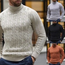 Solid Knitted Turtleneck Sweater Men's Casual Winter Warm Top Slim Fit Pullover