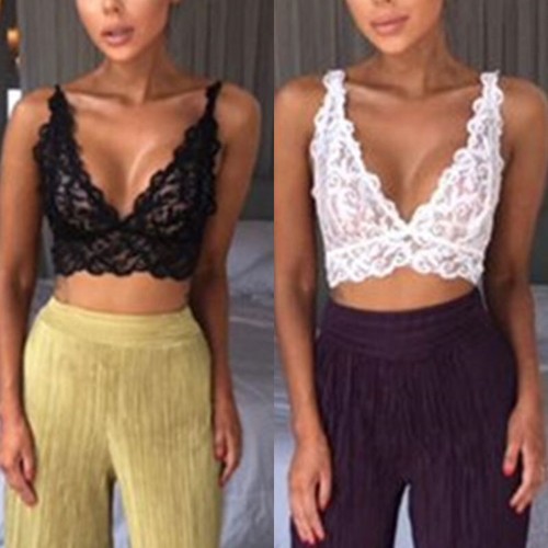 Women Lace Floral Bralette Bustier Crop Top Cami Tank Ladies Sexy Hollow Bra - Picture 4 of 12