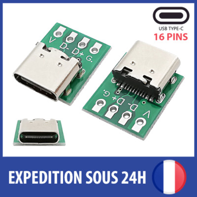 CONNECTEUR USB TYPE-C Femelle 16 Pin Broches à Souder Fiche Port Prise DIP PCB EUR 3,99 - Foto 7