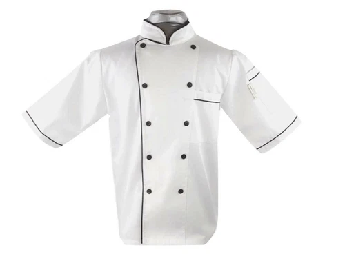 UScarmen Unisex Classic Short Sleeve Chef Coat Jacket 0190328 White Black  - product listing photo