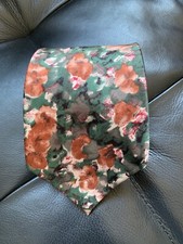 Vintage PIERRE CARDIN Silk Mens Neck Tie Green w/brown tan floral 3.5"x56.5" USA