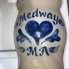 Vintage Stoneware Crock WILKES MA  ROWE POTTERY SALT GLAZED STONEWARE CROCK