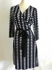 Lularoe Wrap Dress Black/White Jersey 3/4 Sleeve V-Neck Knee Length Size S