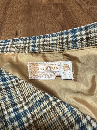 Vintage PENDLETON Sz 14? 100% Virgin Wool Tan Tartan Plaid Skirt Waist 31” - Picture 4 of 8