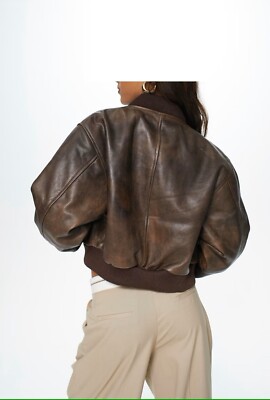 Women Cropped Leather Jacket Vintage Bomber Leather jacket