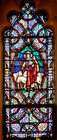 ANTIQUE GOTHIC REVIVAL CHURCH STAINED GLASS WINDOW 24" x 65" - THE GOOD SHEPHERD
