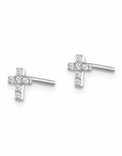 925 Sterling Silver Tiny Cross CZ Stud Earrings 9mm Men Women Baby