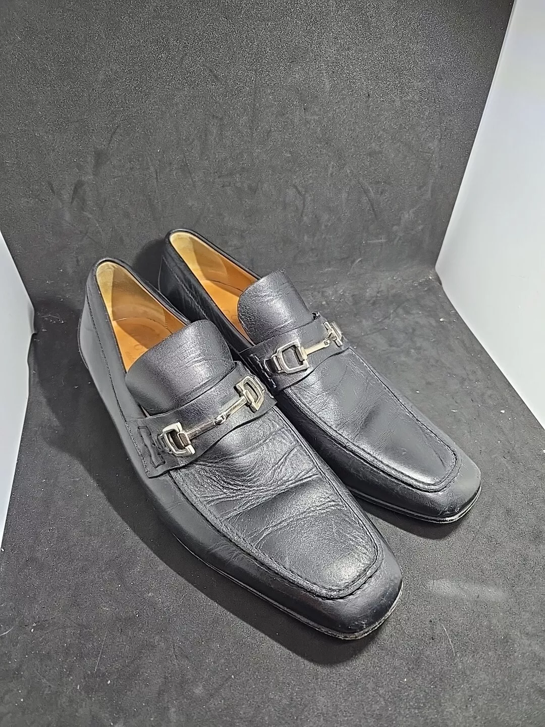 Mocassins vintage Gucci Banks Horse Bit homme 7,5 chaussures en cuir noir à enfiler 247499