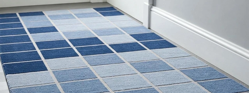 Mosaico Azul, Alfombras Mechonadas Hechas a Mano para Salón y Dormitorios Foto 3 de 4