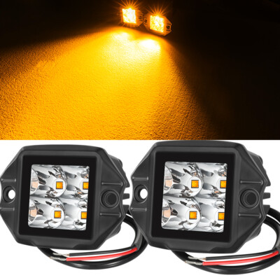 4x Flush Mount 3inch LED Work Light Pods Amber 3500K Off Road Driving Spot Fog