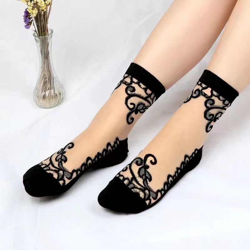 5 Pairs Women Lace Floral Socks Summer Mesh Thin Ladies Transparent Funny Socks eBay