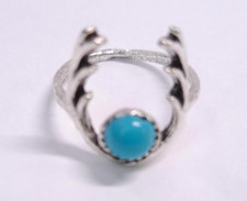 New Antler Ring Kids Midi Pinky Size 5.5 SilverTone Teal Blue Faux Turquoise