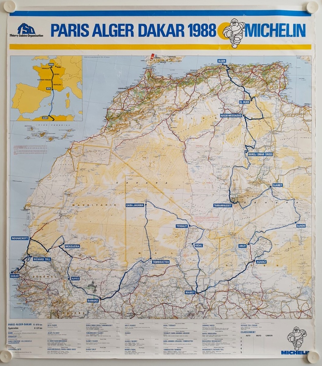 Affiche Rallye Moto PARIS ALGER DAKAR 1988 MICHELIN - 88x100