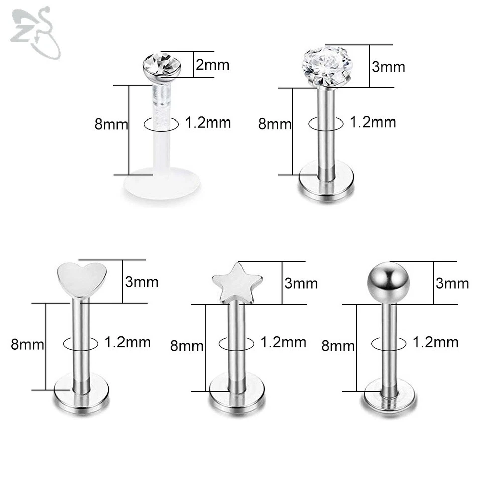 20-32 piezas tachuelas labiales Labret 16G acero inoxidable tachuelas hélice Monroe piercing Foto 3 de 4