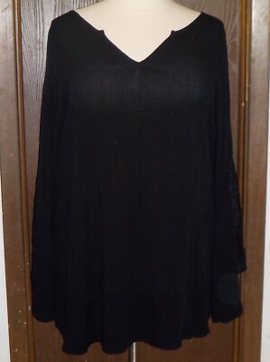 Torrid Blouse Size 2 Black Long Lace Bell Sleeves V Neck New With Tag RV  $48.90
