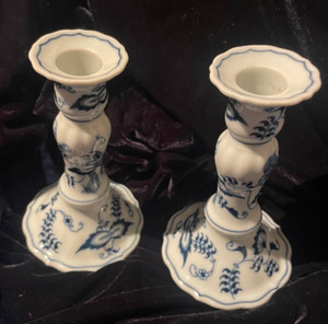 Blue Danube candlesticks, Japan, pristine condition 6 1/2" tall, 4" wide, vintag