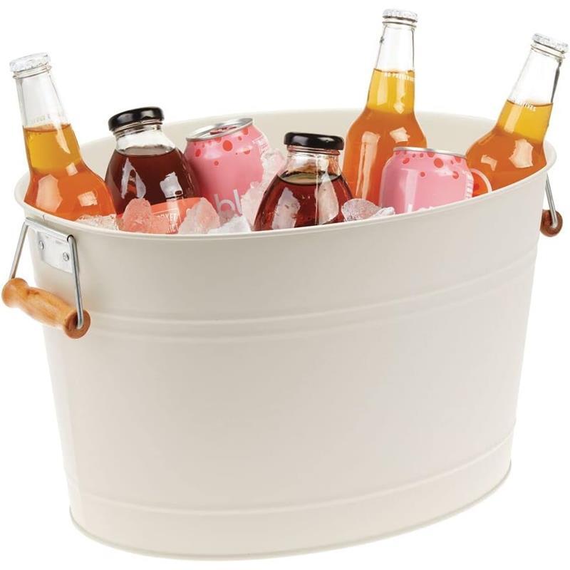 Flaschenkühler Getränkewanne Metall 18 L Weinkühler mit Griffen mDesign Beige