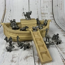 16 Piece Hudson Pewter Noah's Ark Pieces & Noah’s Vessel Ladder Holiday Set